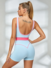 Pink Waistband Square Neck Short Jumpsuit