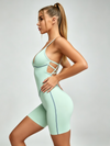 Striped Cross Back Romper with thin straps