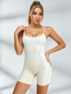 Cream Thin Strap Mint Piping Short Romper