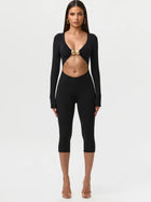 Leopard Print Cutout Long Sleeve Capri Jumpsuit