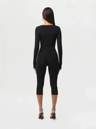 Leopard Print Cutout Long Sleeve Capri Jumpsuit