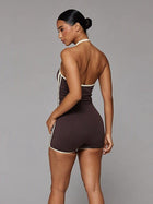 Halter Neck Contrast Trim Short Romper
