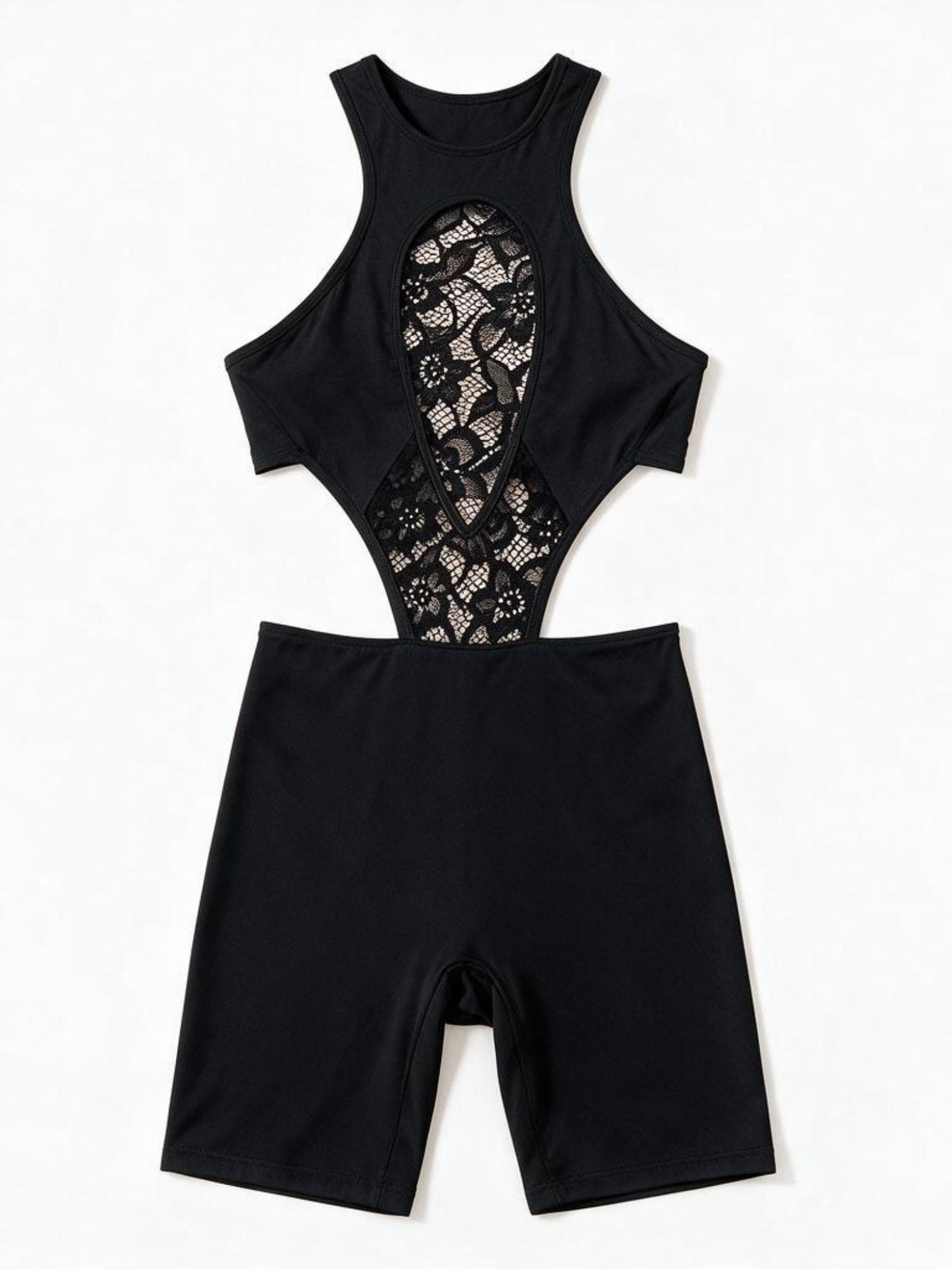 Lace Cutout Halterneck Biker Romper