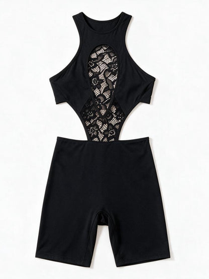 Lace Cutout Halterneck Biker Romper