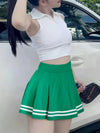 Sporty Sleeveless Polo Crop Top & Pleated Stripe Tennis Skirt Active Set