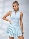 Zip-Up Crop Top & Double-Layered Pleated Skort Active Set