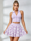 Halter Crop Top & Butterfly Print Tennis Skirt Set
