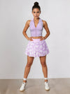 Halter Crop Top & Butterfly Print Tennis Skirt Set