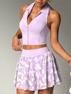 Halter Crop Top & Butterfly Print Tennis Skirt Set