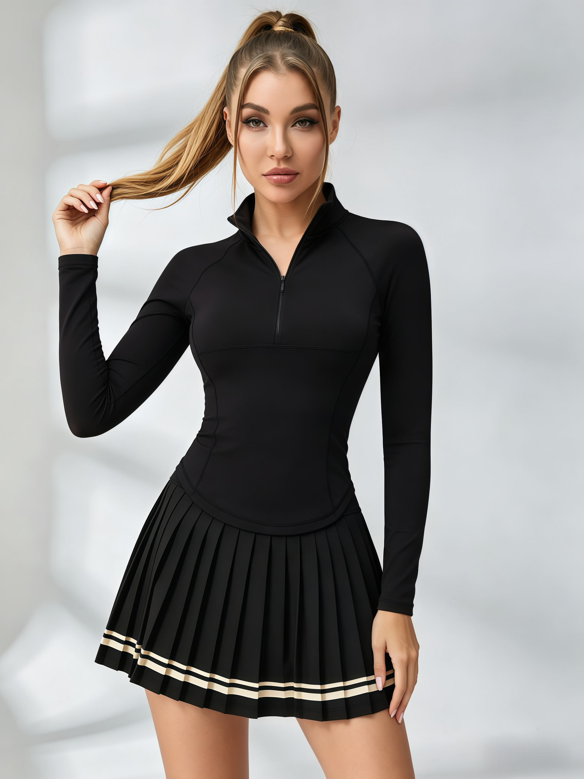 Long-Sleeve Half-Zip Tennis Dress