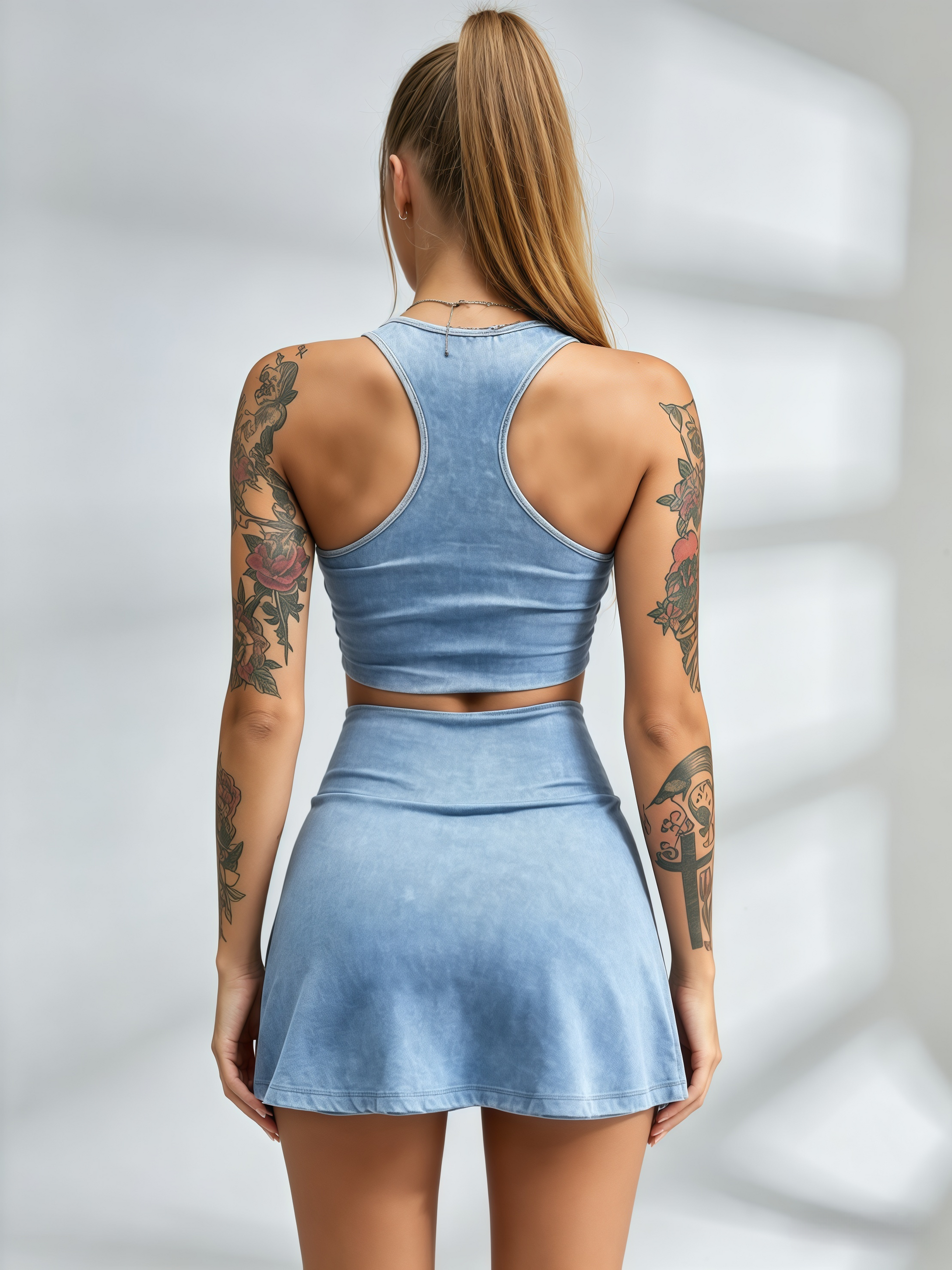 Denim-Wash Racerback Tennis Set