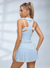Zip-Up Collared Tank & Pleated Mesh Skirt Tennis Set