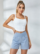 Corset‑Stitch Crop Top & Crossover‑Waist Denim Shorts Set
