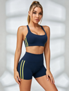 Navy Neon Stripe Racerback Sports Bra & High-Waist Biker Short Set