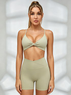 Sage Twist-Front Sports Bra & Crossover Waist Biker Short Set