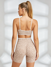 Leopard Print White Trim Sports Bra & High-Waisted Biker Short Set