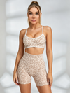 Leopard Print White Trim Sports Bra & High-Waisted Biker Short Set