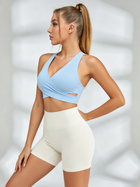 Cross-Front Strappy Sports Bra & Cream High-Waisted Biker Short Set