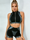 Zip Collar Color Block Crop Top & Workout Shorts Set