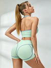 Piping Halter Bandeau Mint Biker Short Set