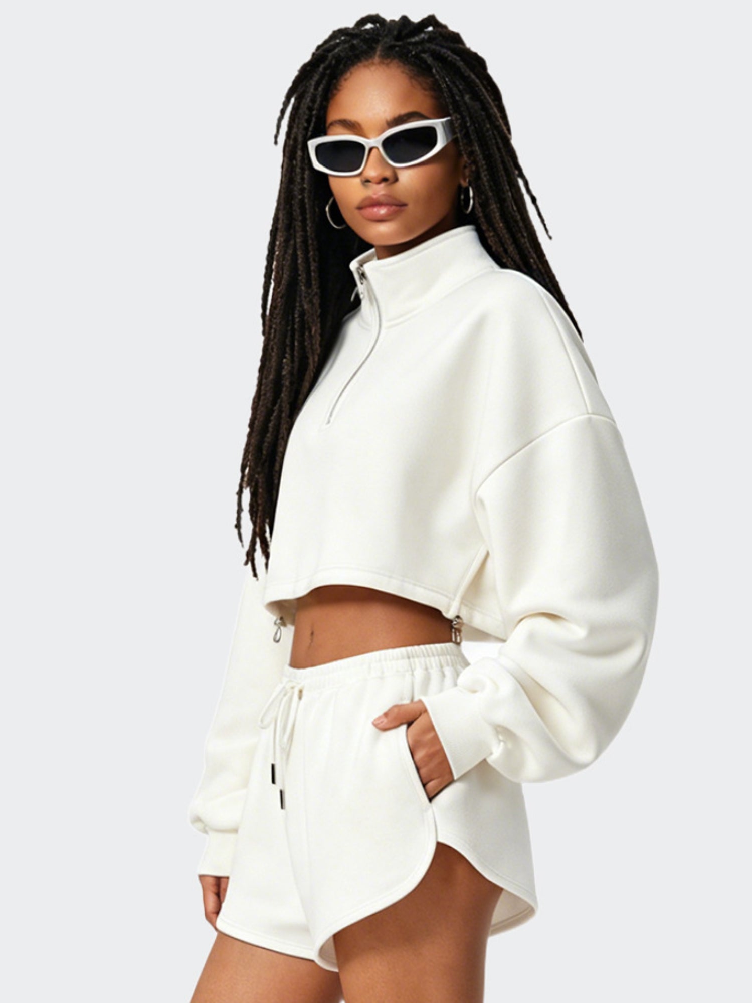 Cropped Half Zip Sweatshirt & Shorts Set