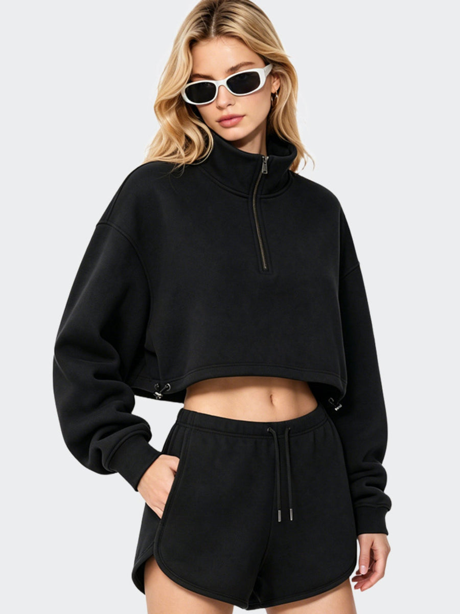 Cropped Half Zip Sweatshirt & Shorts Set
