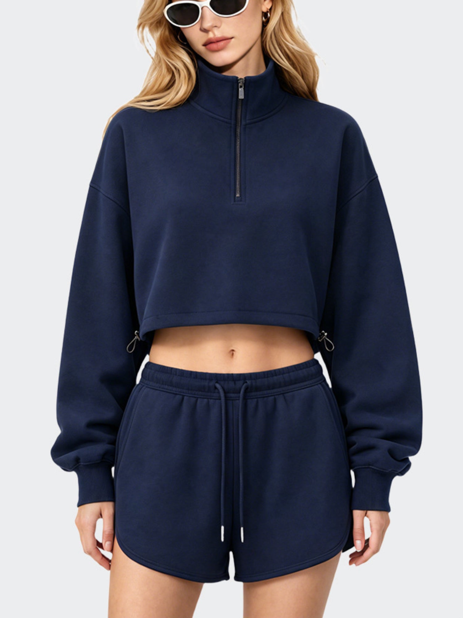 Cropped Half Zip Sweatshirt & Shorts Set