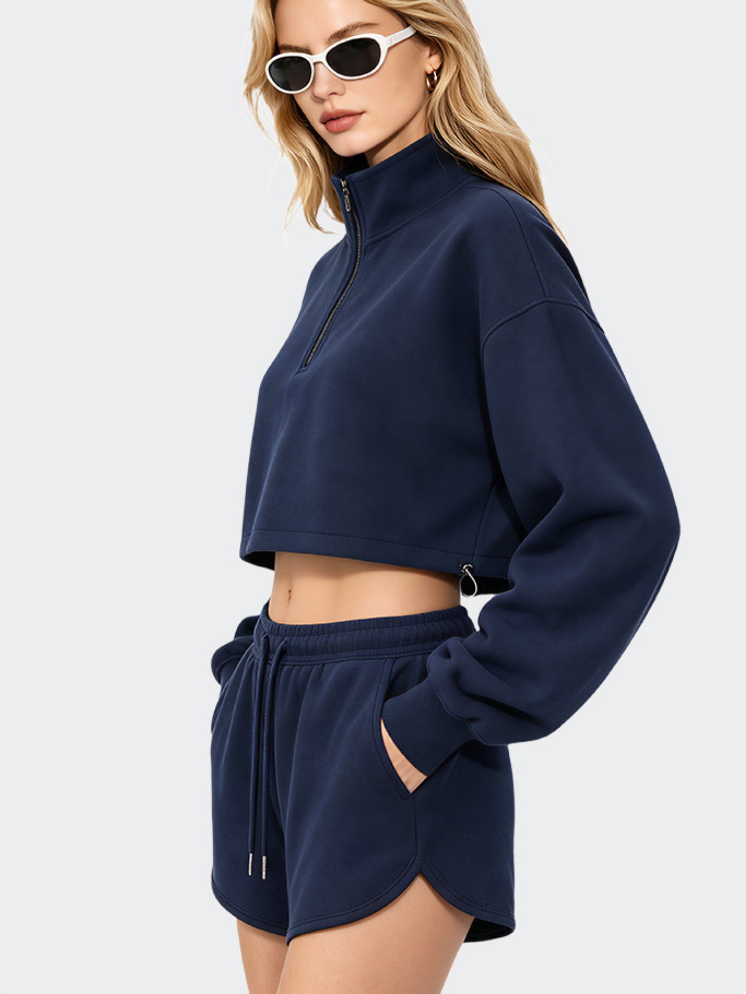 Cropped Half Zip Sweatshirt & Shorts Set