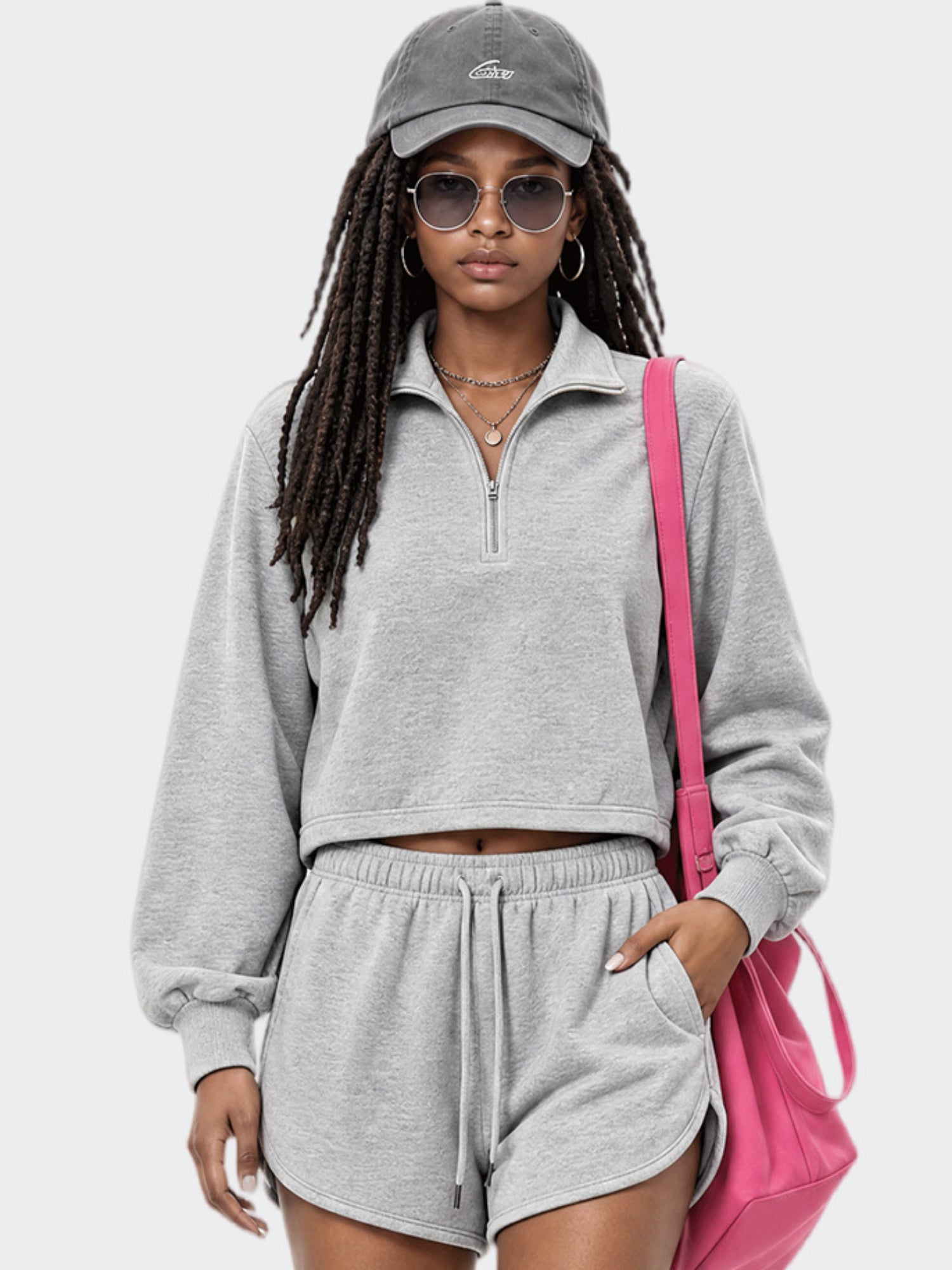 Cropped Half Zip Sweatshirt & Shorts Set