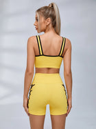 Contrast Lace-Up Crop Tank High Waist Shorts 2 Piece Set