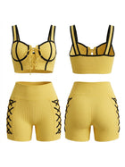 Contrast Lace-Up Crop Tank High Waist Shorts 2 Piece Set