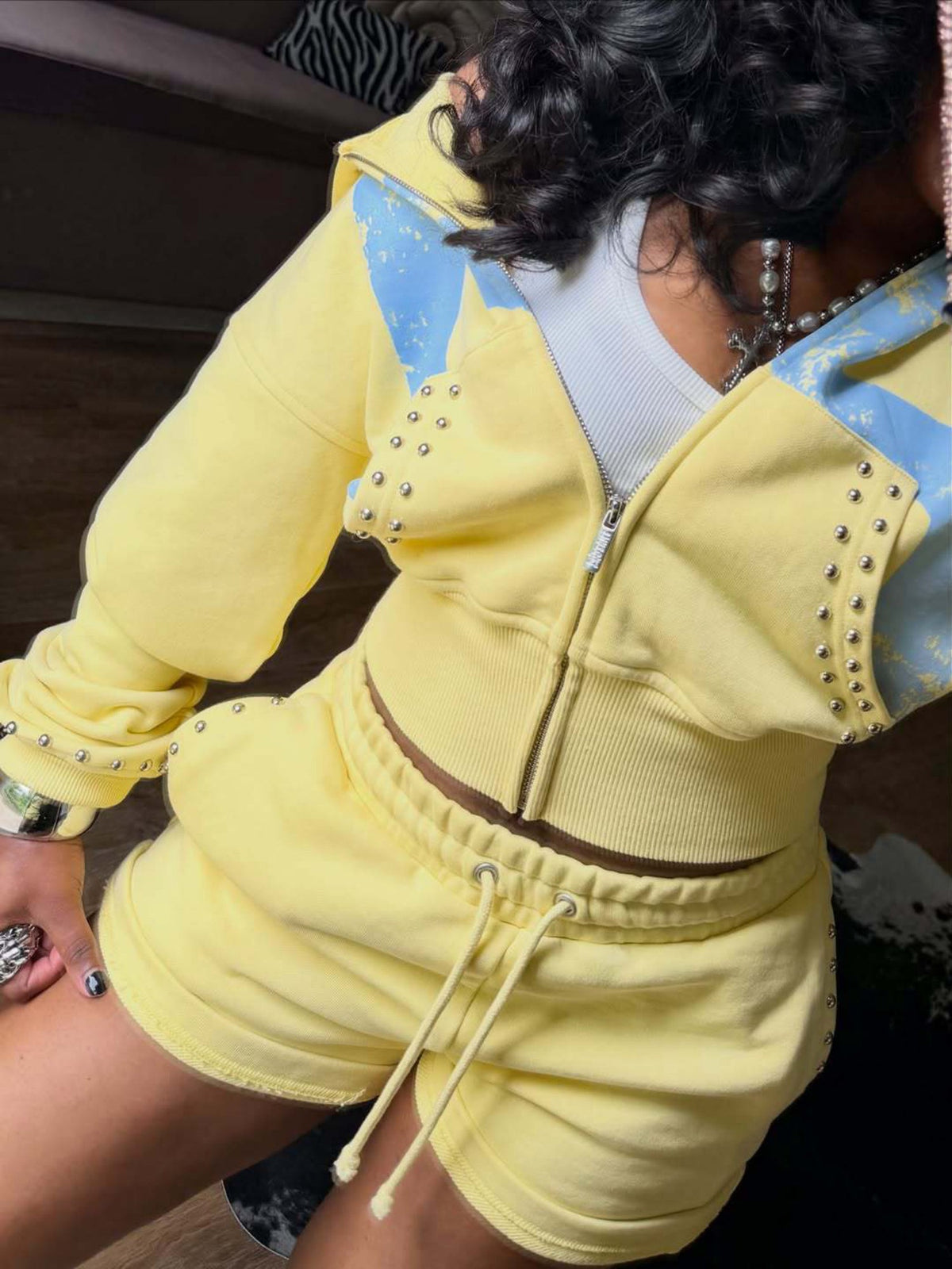 Streetwear Rivet Embellished 2 Piece Lounge Outfit