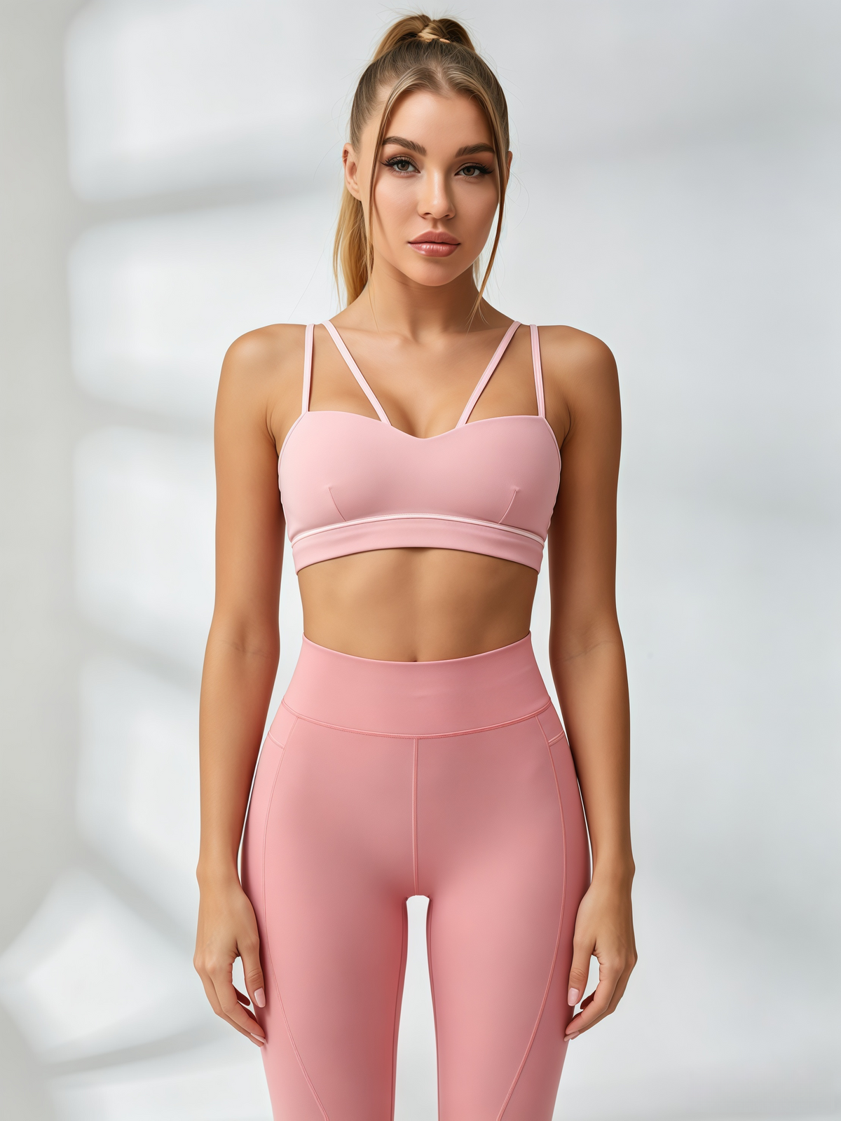 Double‑Strap Sports Bra & Contour‑Seam High‑Waisted Leggings Set