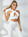 Crisscross Halter Crop Top & Flared Leggings Set