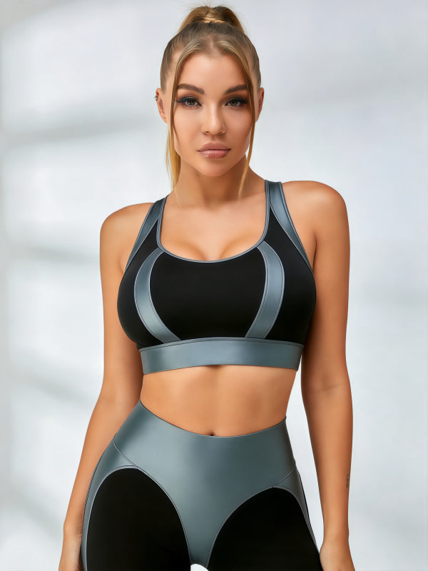 Square Neck Contrast Trim Sports Bra & Panel Leggings