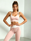 Pink White Contrast Racerback Sports Bra & High Waist Legging Set