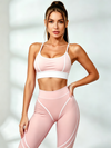 Thin Strap Pink White Trim Sports Bra & Contour Legging Set