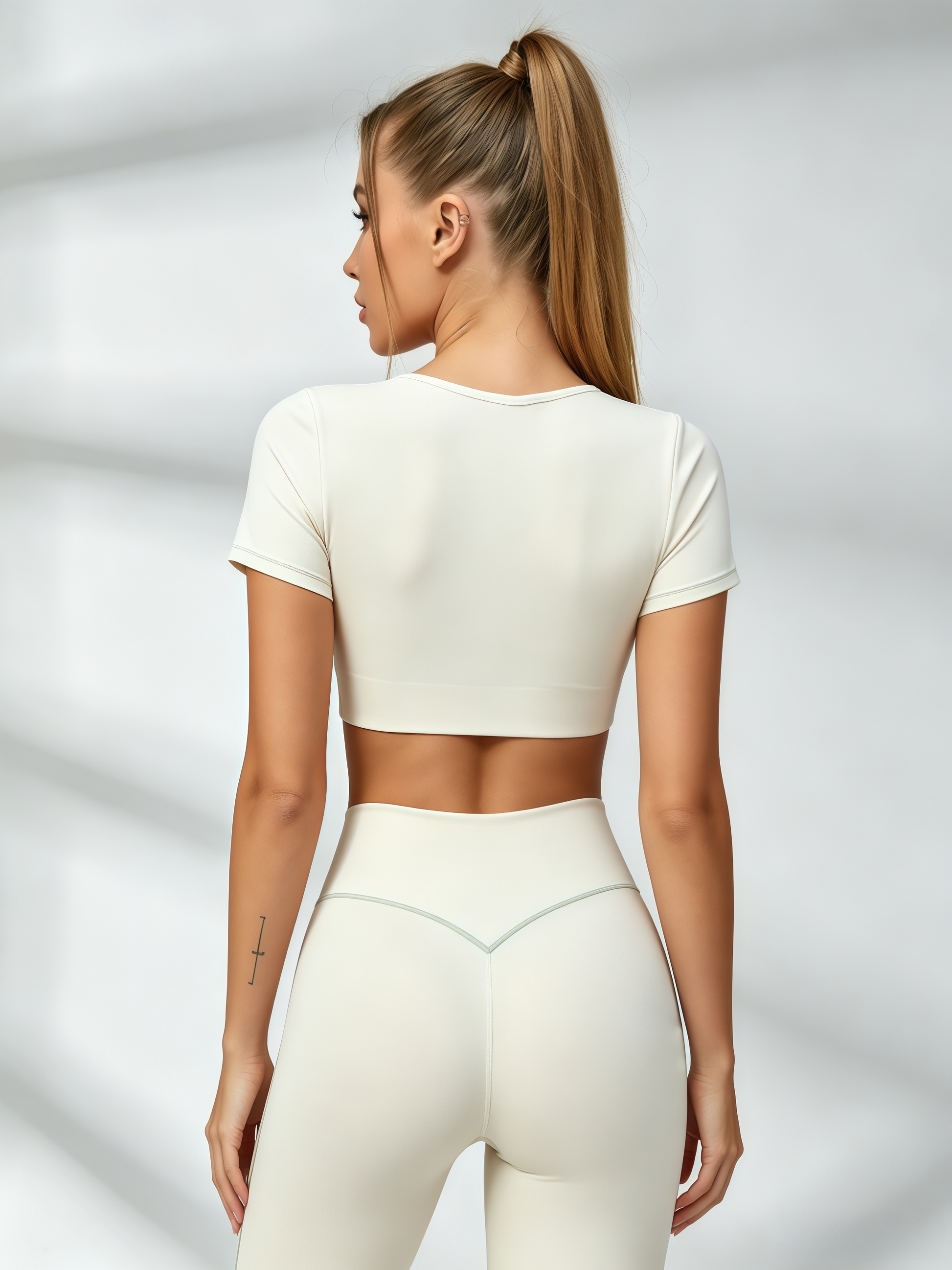 Short Sleeve Zip Crop Top & High Waist Legging Set
