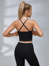 Two Tone Layer Cross Back V Waist Yoga Workout Tracksuit
