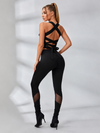 Cross Back Bow Tie Mesh Panel Buckle Detail Fitness Workout Tracksuit