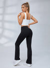 Crisscross Halter Neck Hollow Out Crop Top Ruched Waist Flare Leg Yoga Tracksuit