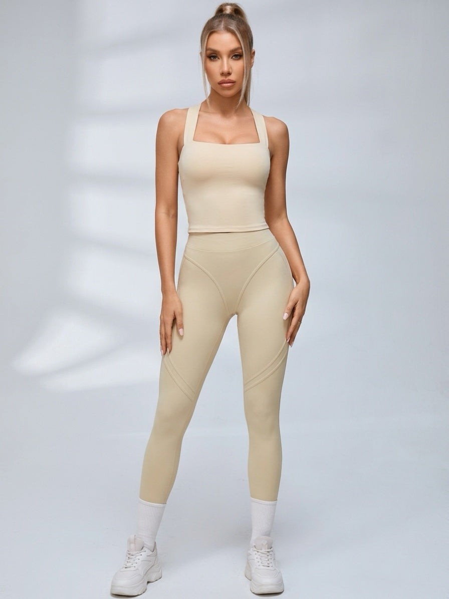 Square Neck Cross Back Bow Hip Lift Yoga Set
