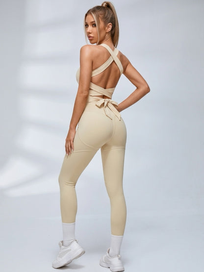 Square Neck Cross Back Bow Hip Lift Yoga Set