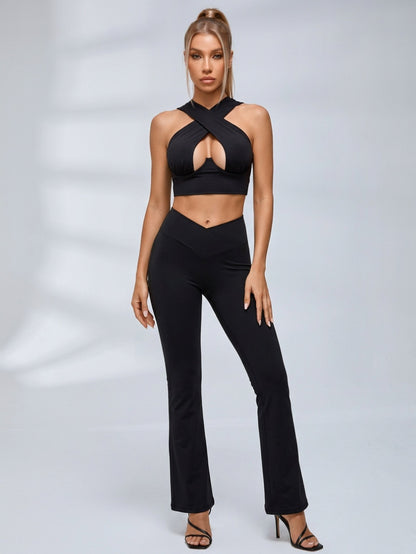 Cross Halter Cutout V Waist Fitness Set
