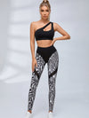 One Shoulder Zebra Print Hip Lift Fitness Set