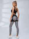 One Shoulder Zebra Print Hip Lift Fitness Set