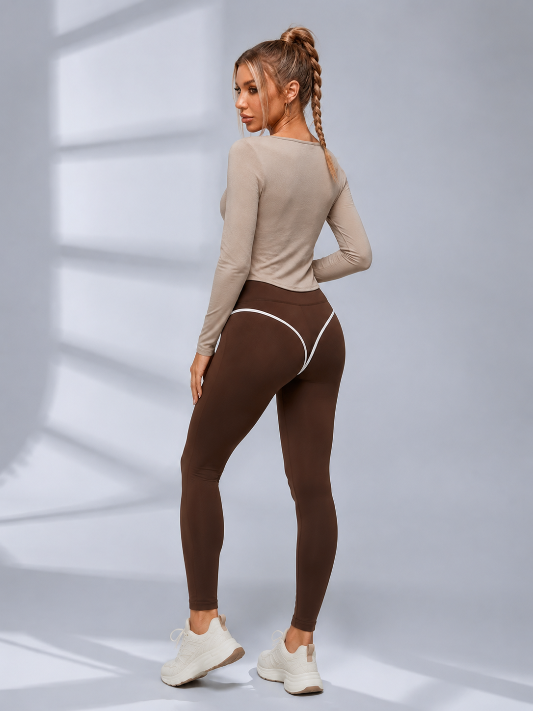 3 Pieces Front Tie Halter Contrast Fitness Set