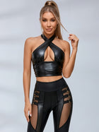 Faux Leather Mesh Buckle Fitness Set