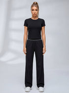 Crew Neck Casual Short Sleeve Wide Leggings Set