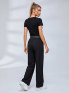 Crew Neck Casual Short Sleeve Wide Leggings Set